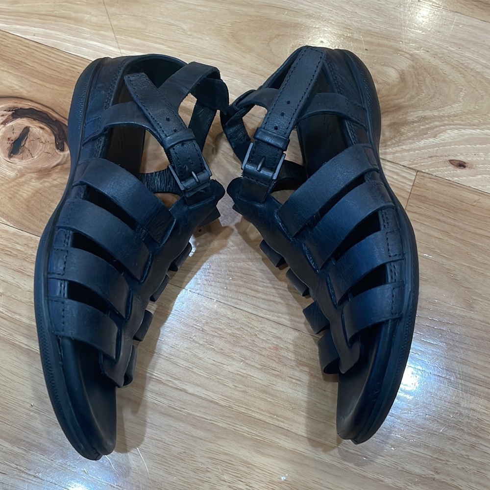 Ecco black leather Strappy sandal shoes Sz 4 35 EU flash luxe - Picture 4 of 9